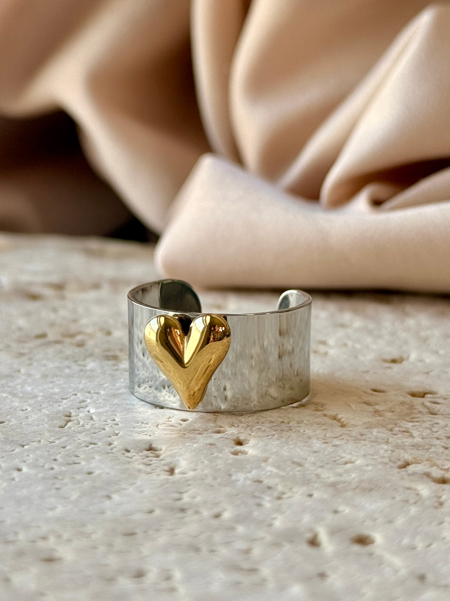 Two-Tone Heart Cuff Ring