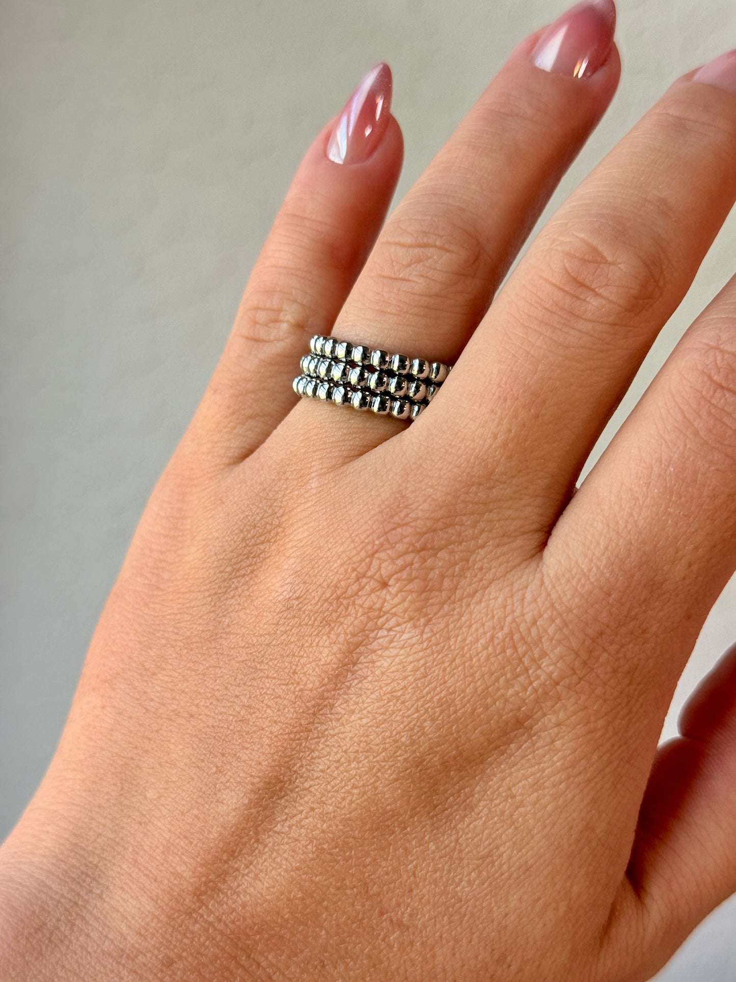 Triple Row Beaded Ring silver