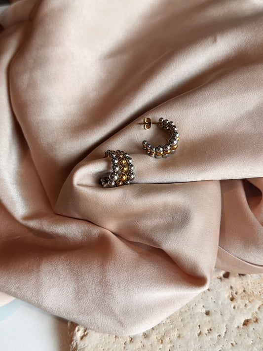 Infinity beaded stud earrings | two-tone stainless steel