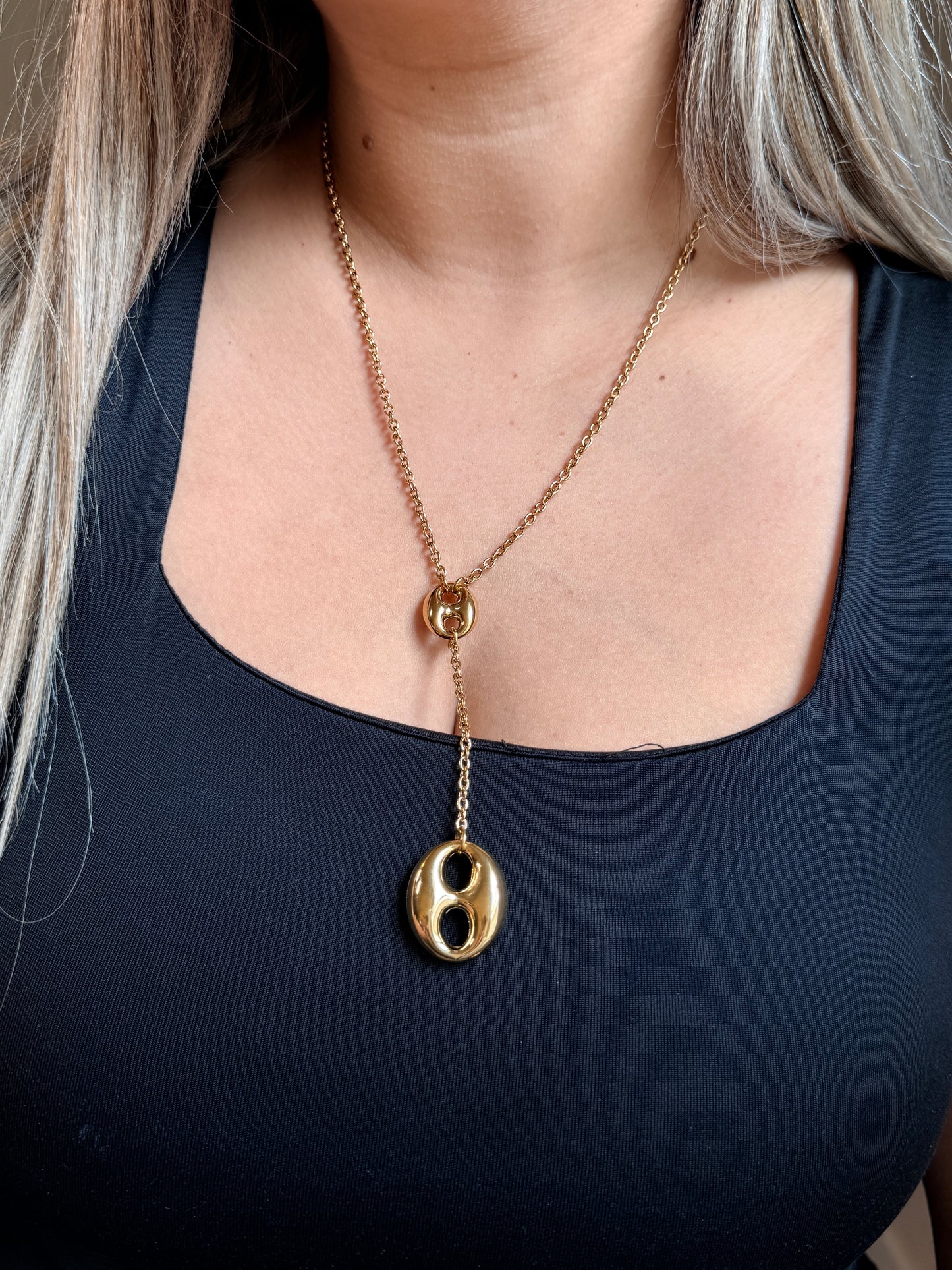 Double loop drop necklace