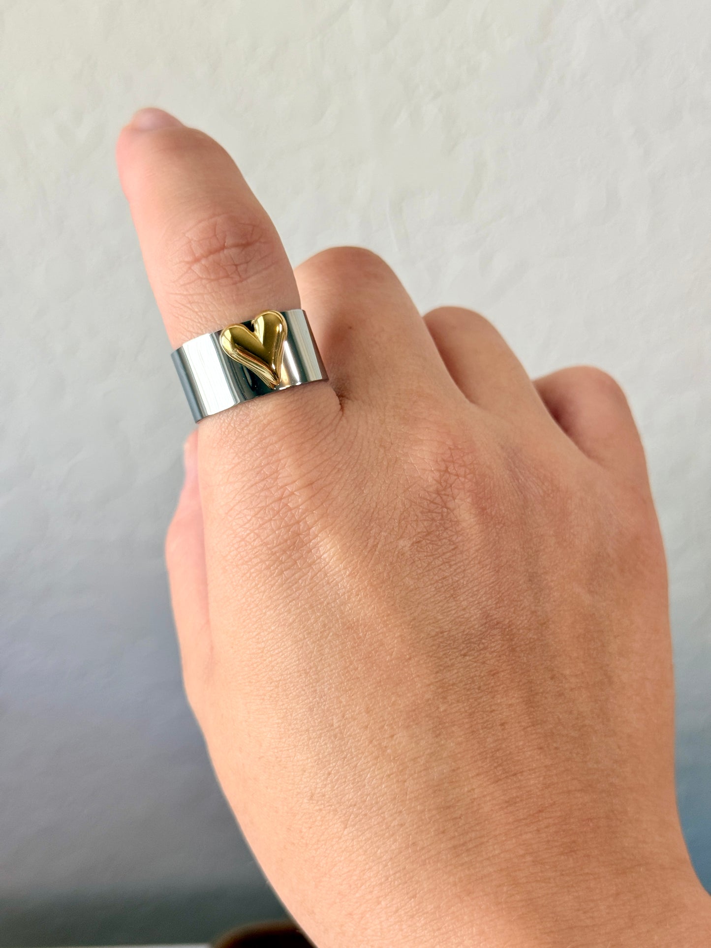 Two-Tone Heart Cuff Ring