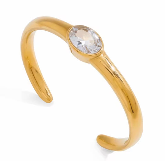 Crystal Cuff Bangle | 18K Gold Stainless Steel