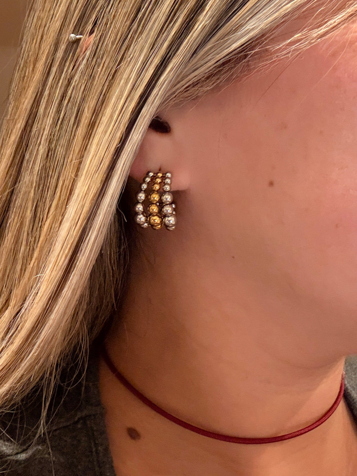Infinity beaded stud earrings | two-tone stainless steel